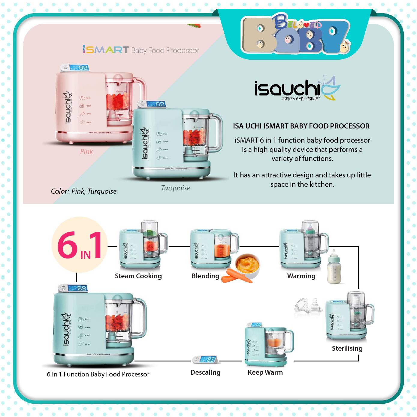 Isa Uchi iSMART 6 in 1 Function Baby Food Processor (with Free Gift)