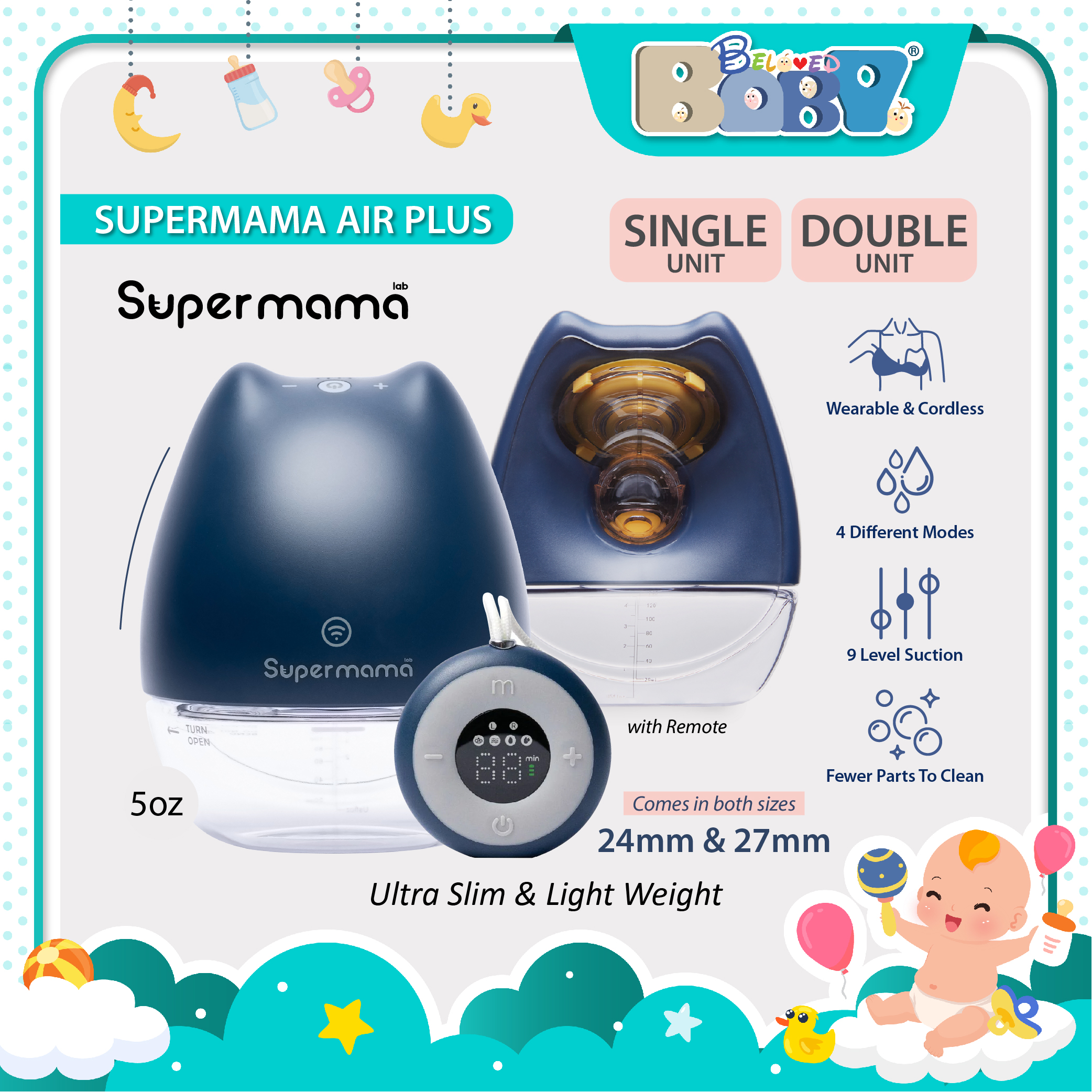 Supermama Air Plus Wearable Breast Pump with Remote